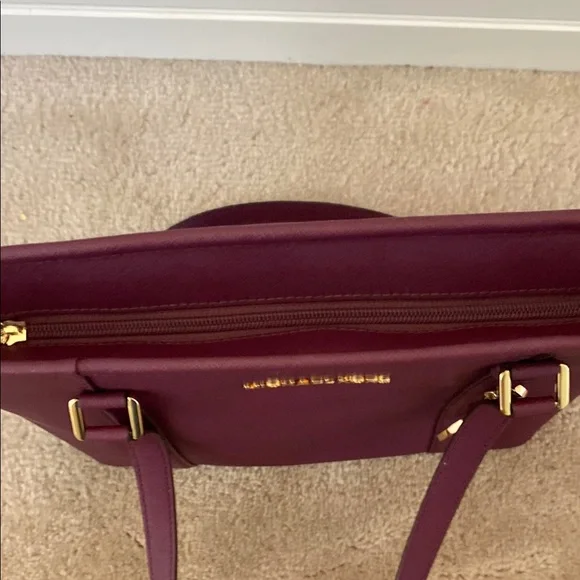 Michael Kors Red Leather Tote with Gold Charm - Picture 9 of 12